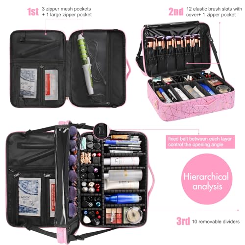 Large Capacity 3 Layer Makeup Case Cosmetic Organizer with Brush Bag R31262