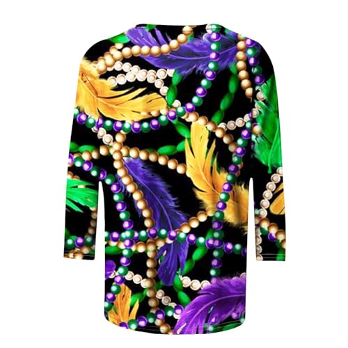 Mardi Gras Crew Neck Top for Women Short Sleeve K731
