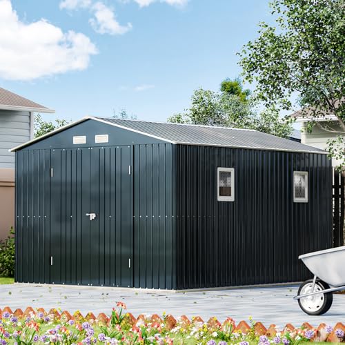 Outdoor Steel Storage Shed with Lockable Doors and Windows E249038