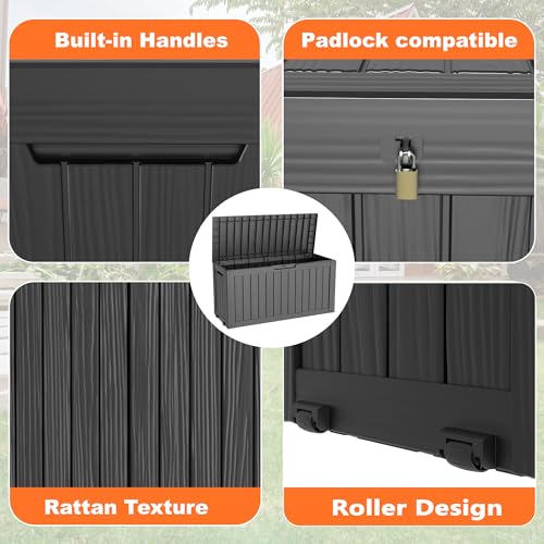 100 Gallon Resin Deck Box, Lockable Patio Outdoor Storage, Waterproof - Black F75230