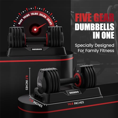 Adjustable Dumbbell 25LB, 5-in-1 Free Weight with Non-Slip Handle for Home Gym B97001