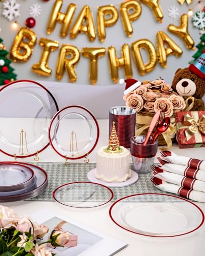 Disposable Plates Set for 50 Guests, Plastic Dinnerware with Cups and Napkins J193