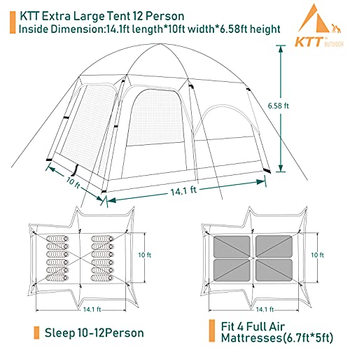 Extra Large Family Cabin Tent for Camping, 2 Rooms, 3 Doors, Waterproof E6603