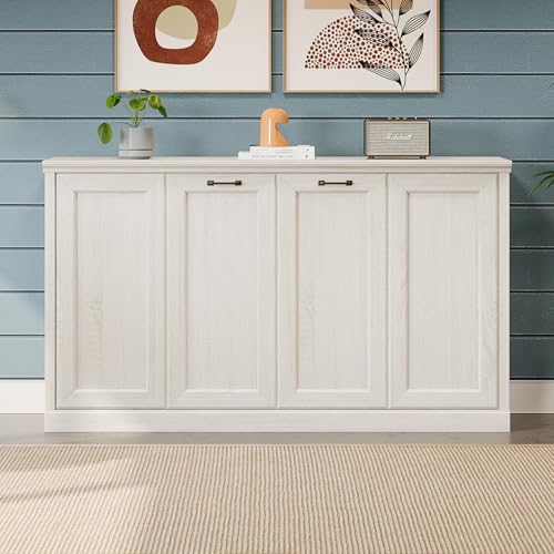 Twin Murphy Bed with Side Cabinets and Bookcase, Foldable Wall Bed for Guest Room, White X864
