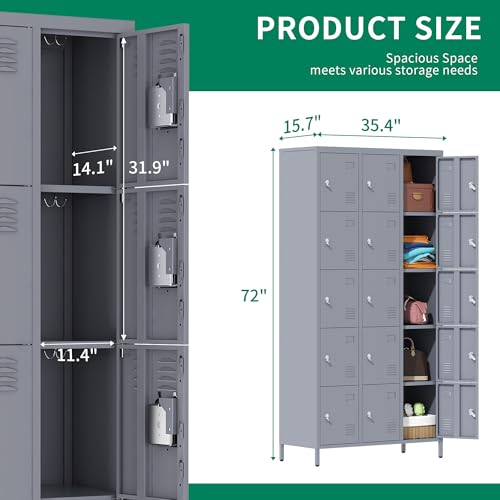 3-Door Steel Storage Locker with Shelves and Hooks I822961