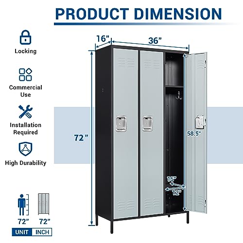 3-Door Blue Steel Storage Locker for Office, School, Gym C68898