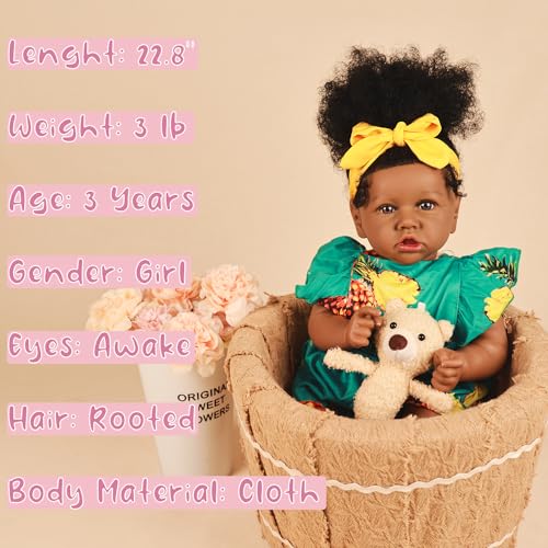 22.8 Inch Realistic African American Baby Doll with Soft Body K201
