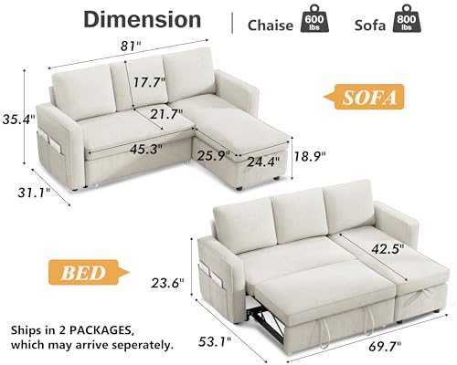 81" Sleeper Sofa Bed with Pull Out Bed, L Shaped Sectional, Chenille Green C110