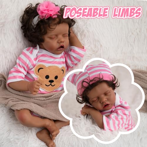 Realistic Reborn Baby Doll with Silicone Soft Body, Black Lifelike Baby Girl with Feeding Kit X111