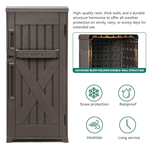 60 Gallon Outdoor Package Storage Box, Double-Wall Resin, Waterproof Deck Box for Porch O69284