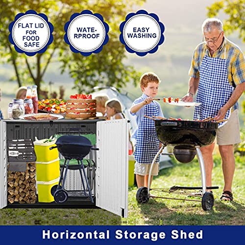 Horizontal Outdoor Storage Shed, 47 Cu.ft Resin Waterproof Cabinet for Garden Patio Backyards F5157