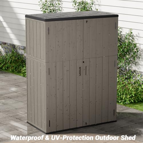 Horizontal Outdoor Storage Shed, 47 Cu.ft Resin Waterproof Cabinet for Garden Patio Backyards F5157