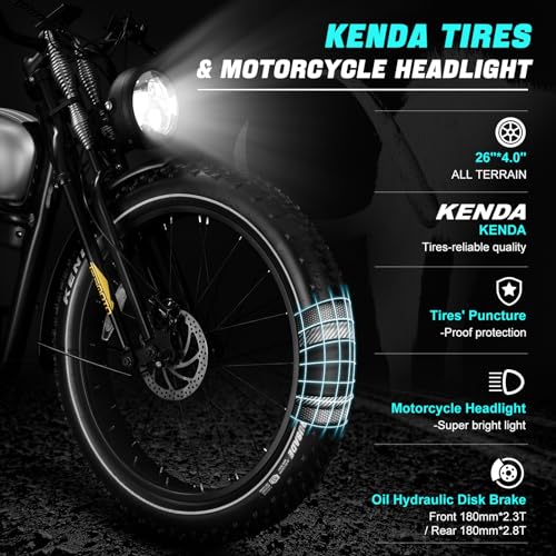 Electric Motorcycle Adults 1500W 52V 20AH 34MPH Retro Style Moped Ebike Fat Tire Full Suspension B247
