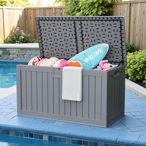 31 Gallon Resin Deck Box Waterproof Indoor Outdoor Storage for Patio Cushions and Garden Tools L90121