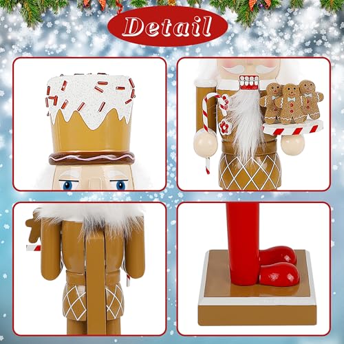 14 Inch Christmas Nutcracker Figures, Wooden Santa Chef Holding Gingerbread Men, Tabletop Centerpiece Decor R14704