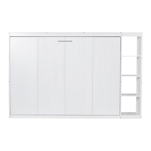 Full Size Horizontal Murphy Bed with Shelves, Foldable into Cabinet W154373