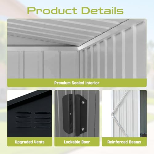 10 x 8 ft Outdoor Storage Shed, Metal Building with Windows and Lockable Doors, Grey Q206